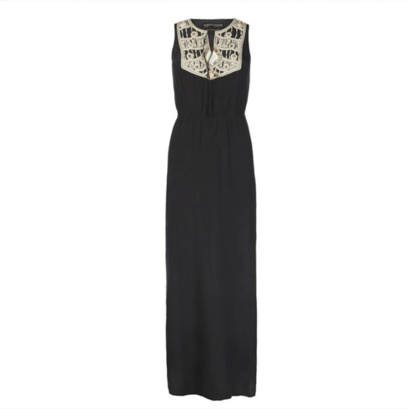 Allsaints Arcadian Black Maxi Dress Beaded Embellished Silk - Picture 1 of 15